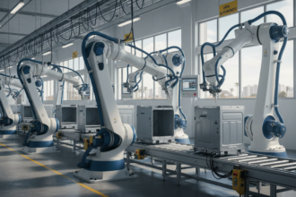 Linha de produção automatizada em fábrica brasileira de eletrodomésticos