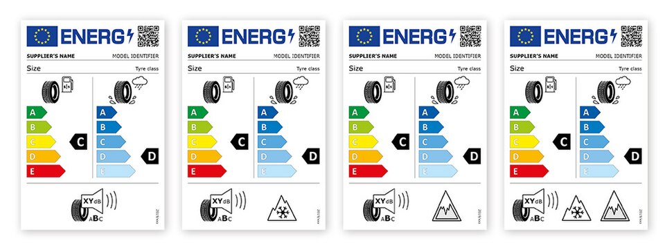 Etiqueta de pneu Inmetro: guia das notas 2 Etiqueta de pneu europeia: a etiqueta de pneu Inmetro segue a mesma ideia, mas com escalas diferentes.