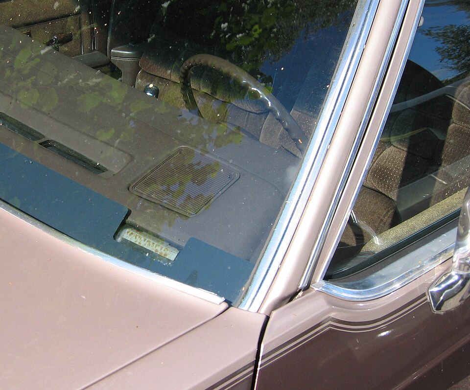Número do chassi (VIN) visível pelo para-brisa: o 10º caractere indica o ano modelo do carro.