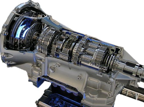 Câmbio automático em corte: conversor de torque à esquerda e, atrás dele, os pacotes de embreagem e as engrenagens planetárias que o fluido sob pressão precisa acionar a cada troca.