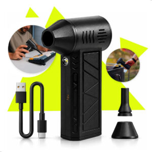 Mini Ventilador Soprador Ar Turbo 130000rpm Potente Elétrico Sem Fio Recarregável Portátil USB-C 3 Níveis 3 Jato Forte Multiuso Limpeza Teclado Carro Moto Acendedor De Churrasqueira Preto Nixzen