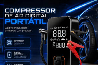 Bomba Elétrica Portátil Digital Para Encher Pneu De Carro Moto Bicicleta Inflador Automotivo Cor Preto