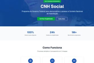 App CNH do Brasil: mãos de um motorista segurando um celular sobre o volante de um carro, exibindo interface de aplicativo com fundo desfocado.
