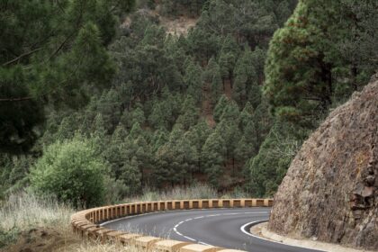 Curva de estrada de serra entre rocha e mata, ilustrando os bloqueios na Serra das Araras