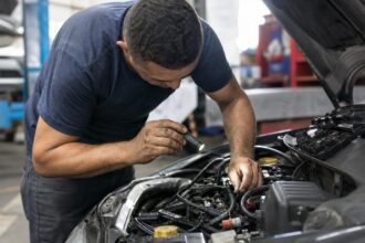 Gnv estourando o que pode ser: mecânico confere a ignição de um carro com GNV estourando ao acelerar numa oficina