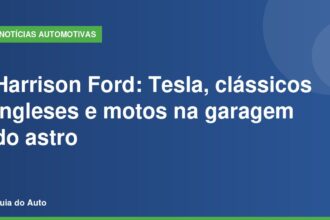 Carros de Harrison Ford: sUV elétrico moderno ao lado de esportivo clássico em garagem de alto padrão, simbolizando coleção de veículos exclusivos.