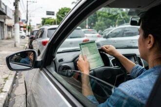 Motorista com documento do veículo ao volante, sem cobrança de taxa de SPVAT e DPVAT no licenciamento.