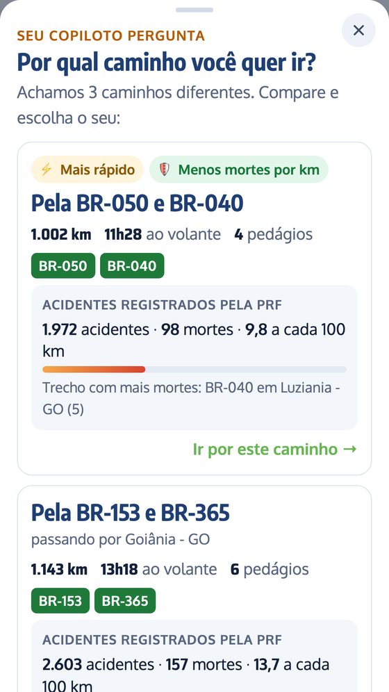 Janela Por qual caminho você quer ir, com acidentes da PRF